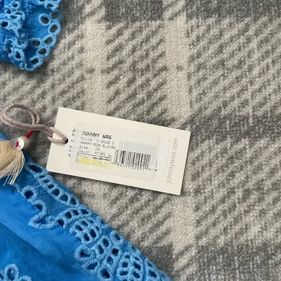 Johnny Was embroidered peasant top in Azure Blue - Picture 11 of 12